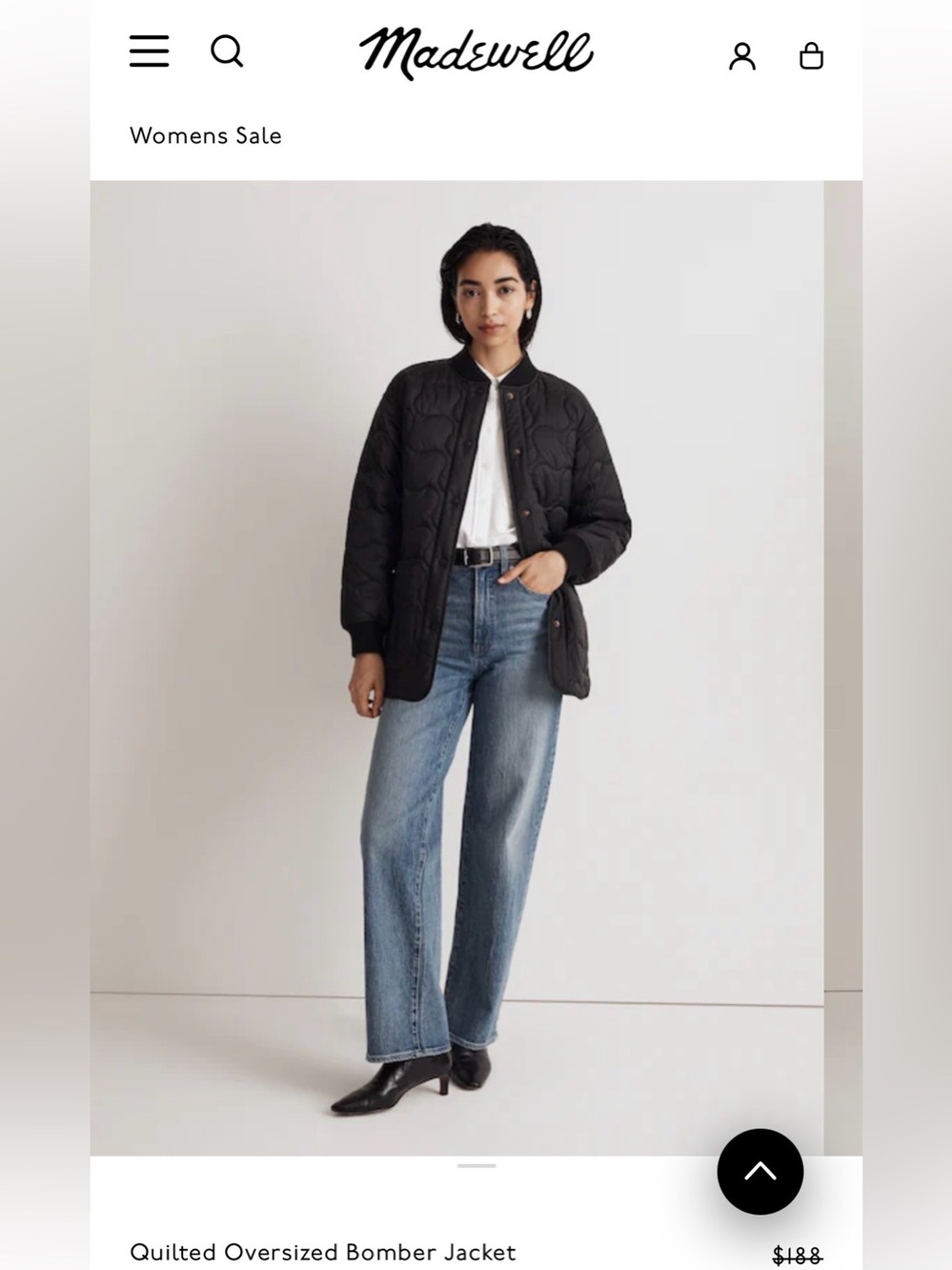 Madewell Quilted bomber black oversized coat jacket 1X new with tags